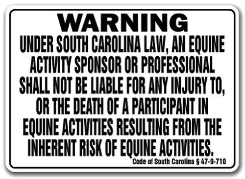 [AUSTRALIA] - South Carolina Equine Sign Activity Liability Warning Statute Horse barn Stable 10" x 14" Rigid Plastic 