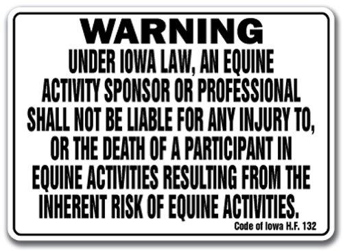 [AUSTRALIA] - Iowa Equine Sign Activity Liability Warning Statute Horse Farm barn Stable 10" x 14" Rigid Plastic 