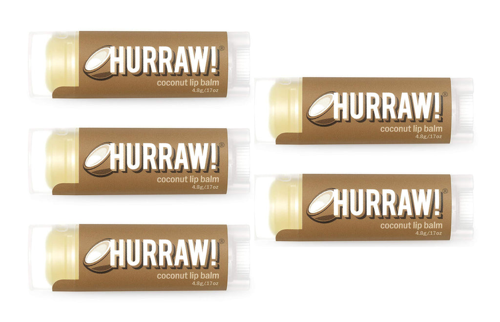 Hurraw! Coconut Lip Balm, 5 Pack: Organic, Certified Vegan, Cruelty and Gluten Free. Non-GMO, 100% Natural Ingredients. Bee, Shea, Soy and Palm Free. Made in USA - BeesActive Australia
