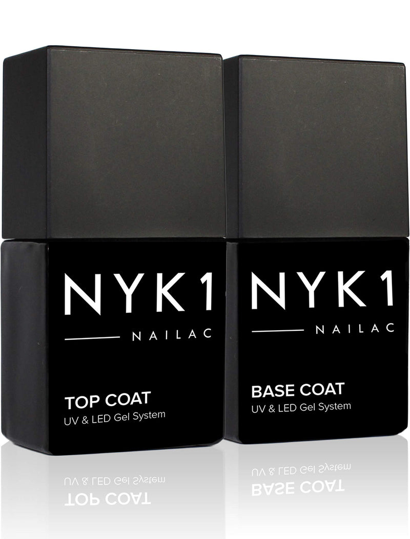 NYK1 Nailac Professional Base Coat and Top Coat Clear Gel Nail Polish - Salon Quality Soak Off LED and UV Nail Gel - Shellac Compatible Pack of 2 (10ml) NYK1 Top Coat and Base Coat (Value Pack) - BeesActive Australia