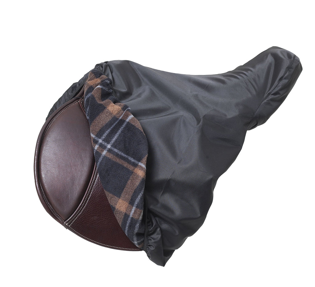 Centaur Waterproof/Breathable Fleece-Lined Saddle Cover Black/Black/Brown Plaid One Size - BeesActive Australia