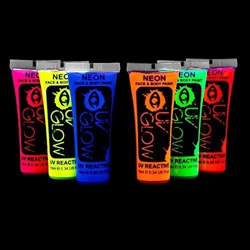UV Glow Blacklight Face and Body Paint 0.34oz - Set of 6 Tubes - Neon Fluorescent - BeesActive Australia