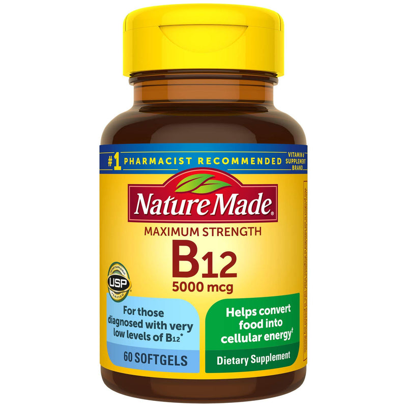 Nature Made Maximum Strength Vitamin B12 5000 mcg Softgels, 60 Count for Metabolic Health - BeesActive Australia