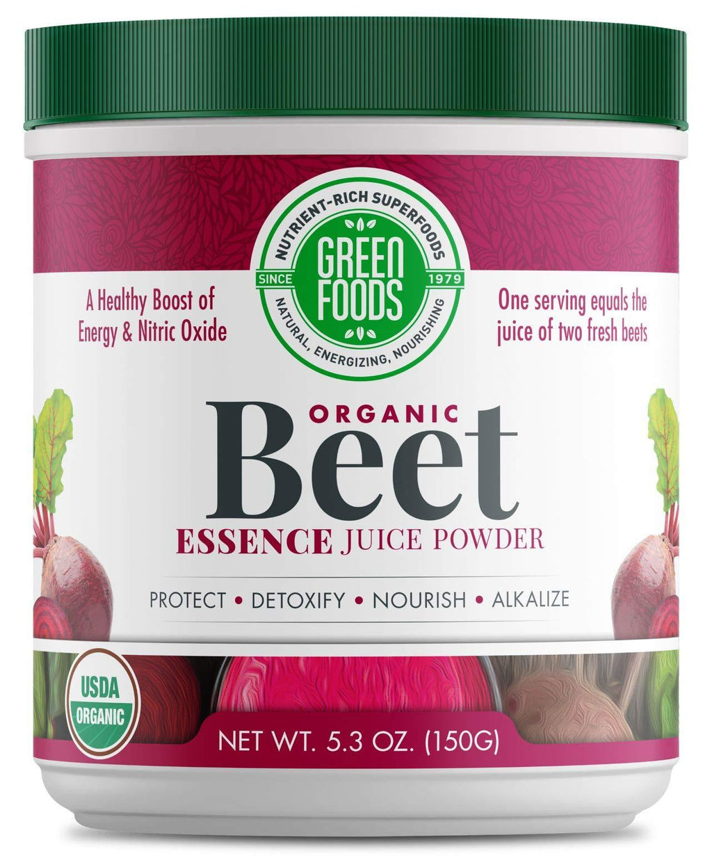 Green Foods - Organic Beet Essence Juice Powder- Nitric Oxide Super Food, Wholefood Antioxidant, Natural Pre Workout, Energy, Endurance, Detox, Heart Health 5.3oz (30 servings) - BeesActive Australia