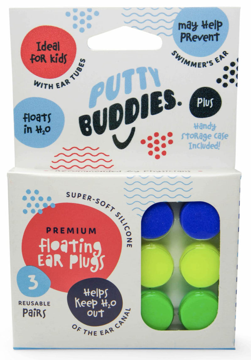 PUTTY BUDDIES Floating Earplugs 3-Pair Pack – Soft Silicone Ear Plugs for Swimming & Bathing – Invented by Physician – Keep Water Out – Premium Swimming Earplugs – Doctor Recommended Green/Yellow/Blue - BeesActive Australia