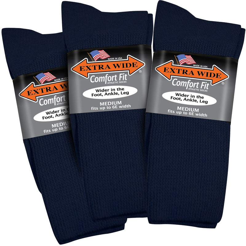 Extra Wide Comfort Fit Athletic Crew (Mid-Calf) Socks for Men and Women, Made in USA, Pick your size, Do not size up Medium Medium - Navy - BeesActive Australia