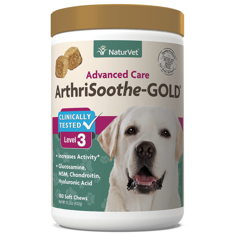 NaturVet Glucosamine for Dogs – Dog Supplement with Glucosamine, MSM, Chondroitin & Hyaluronic Acid – Soft Chews & Chewable Tablets ArthriSoothe-Gold Level 3 180 Soft Chews - BeesActive Australia