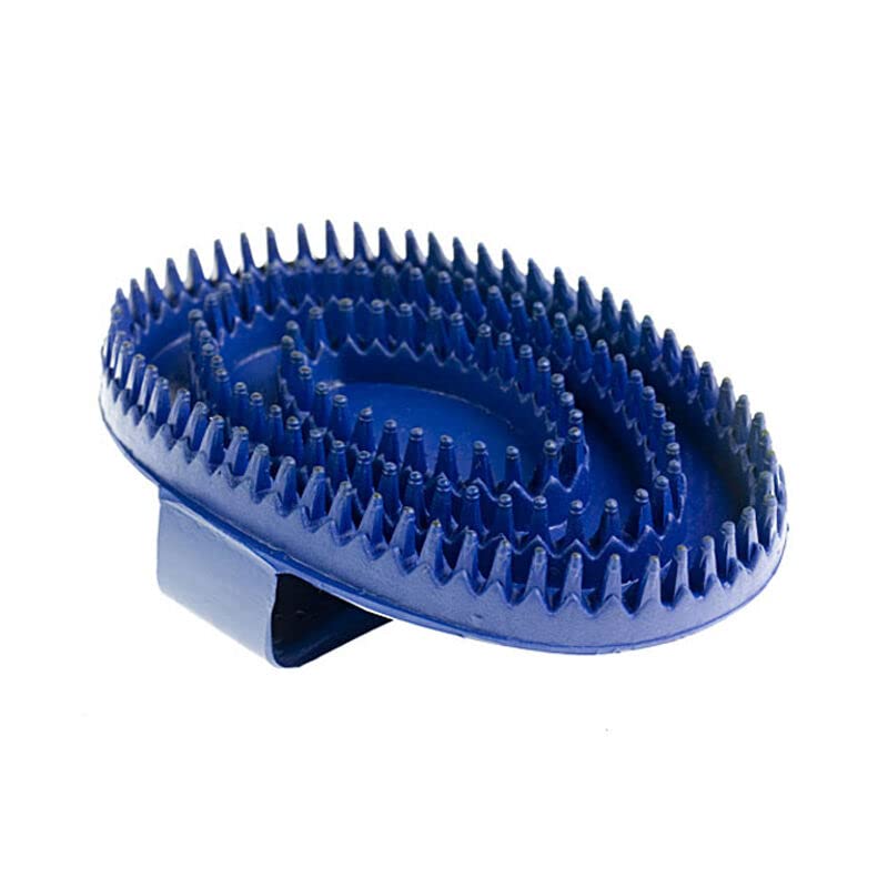 HORZE Soft Rubber Curry Comb Brush with Handle for Horses, Dogs, Cats | 6" x 4" One Size Blue - BeesActive Australia