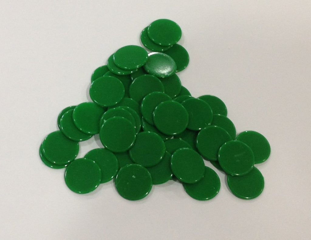 [AUSTRALIA] - Plastic Counters: Green Color Gaming Tokens (Hard Colored Plastic Coins, Markers and Discs for Bingo Chips, Tiddly Winks, Checkers, and Other Board Game Playing Pieces) | 50 Pieces 