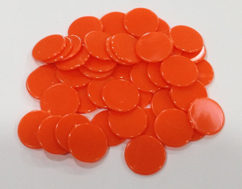 [AUSTRALIA] - Plastic Counters: Orange Color Gaming Tokens (Hard Colored Plastic Coins, Markers and Discs for Bingo Chips, Tiddly Winks, Checkers, and Other Board Game Playing Pieces) | 50 Pieces 
