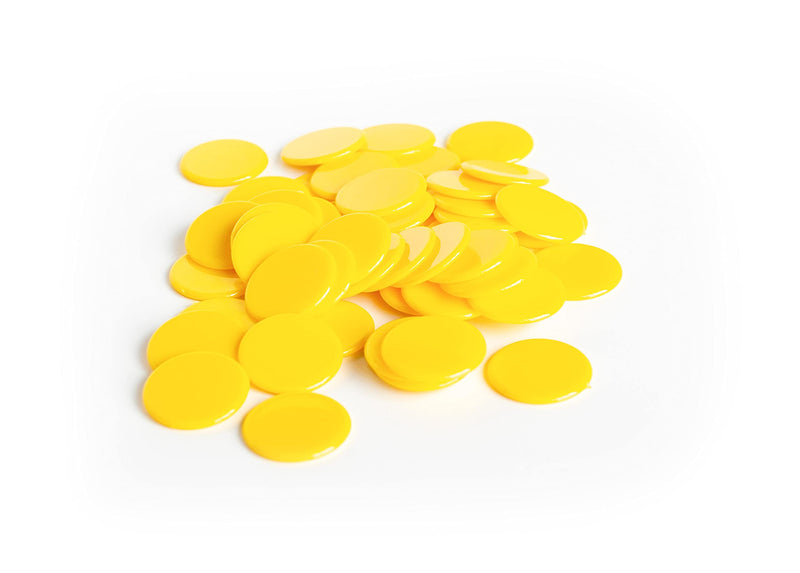 Plastic Counters: Yellow Color Gaming Tokens (Hard Colored Plastic Coins, Markers and Discs for Bingo Chips, Tiddly Winks, Checkers, and Other Board Game Playing Pieces) | 50 Pieces - BeesActive Australia
