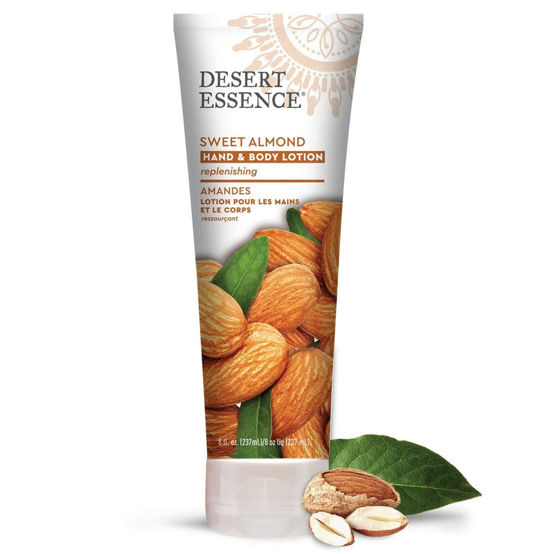 Desert Essence Sweet Almond Hand & Body Lotion - 8 Fl Ounce - Replenishing - Aloe Vera - Shea Butter - Jojoba Oil - Nourishes Dry Skin - Soft & Silky - Vitamin A, B & E - BeesActive Australia