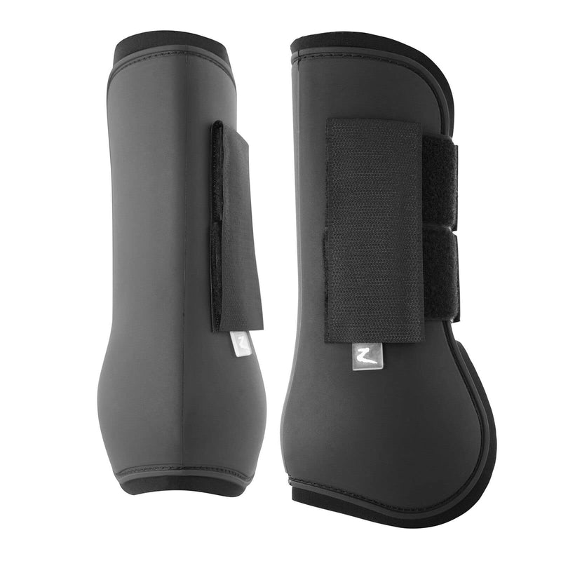 HORZE Chicago Protective Horse Tendon Boots - Lightweight Open Front Boots for Jumping, Trail Riding, and Turnout (Pair) Shetland Black - BeesActive Australia