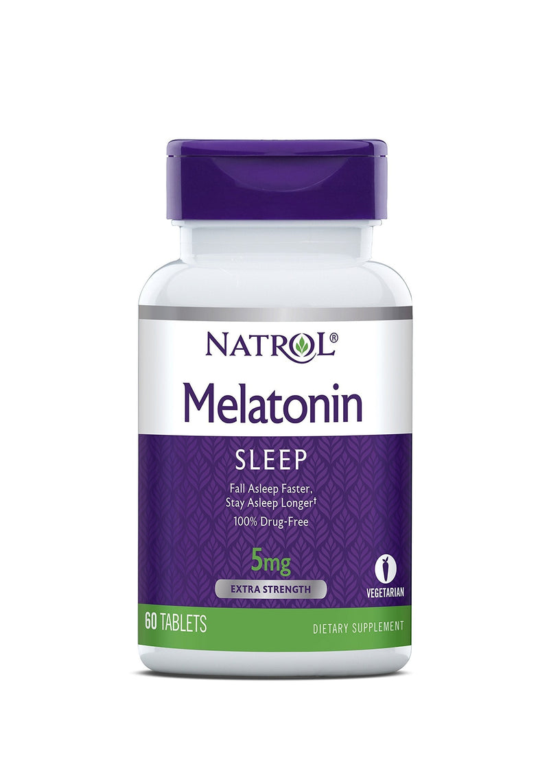 Natrol Melatonin Tablets, Helps You Fall Asleep Faster, Stay Asleep Longer, Strengthen Immune System, 100% Vegetarian, Extra Strength 5mg, 60 Count - BeesActive Australia