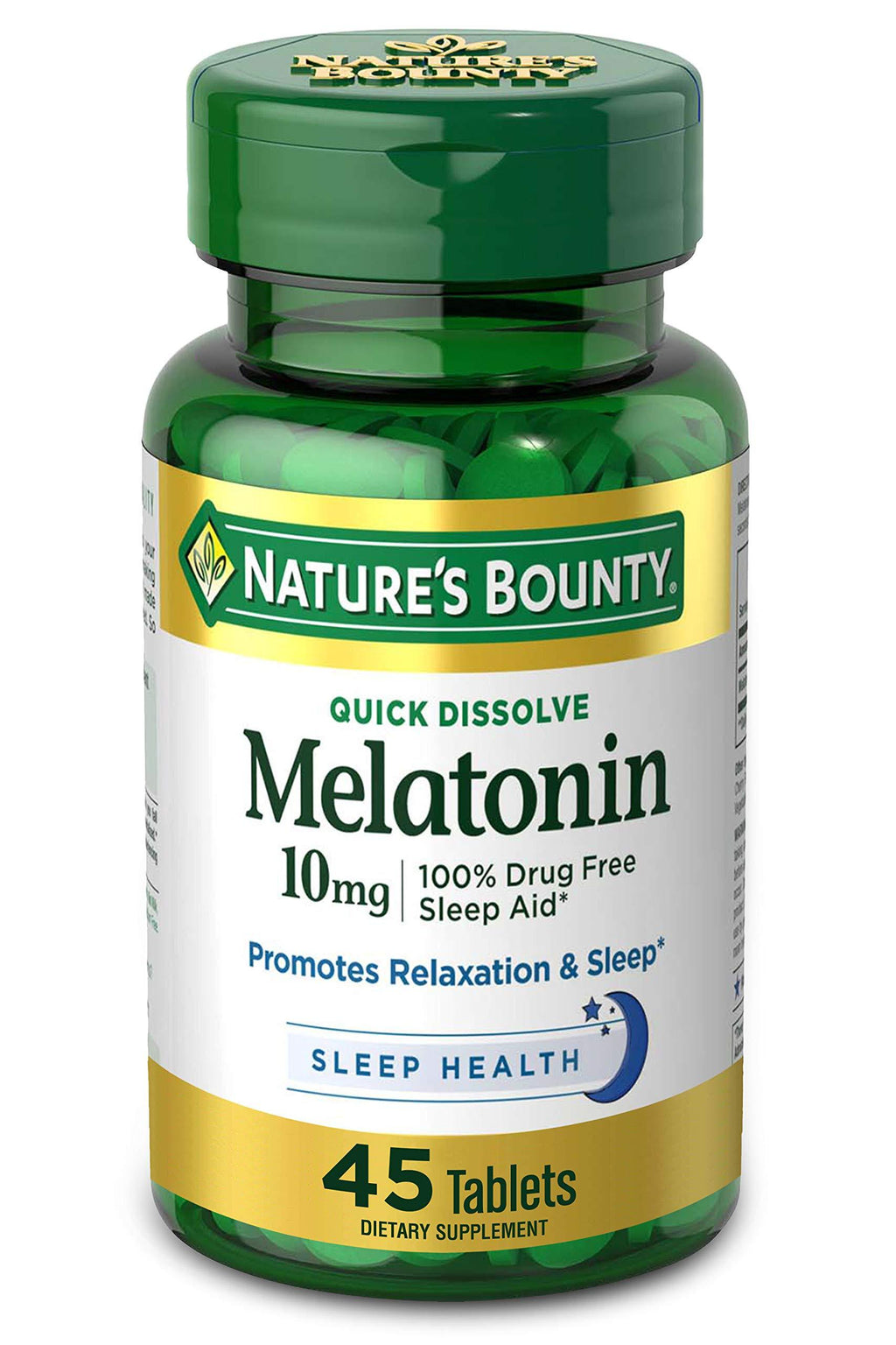 Melatonin by Nature's Bounty, 100% Drug Free Sleep Aid, Dietary Supplement, Promotes Relaxation and Sleep Health, 10mg, 45 Quick Dissolve Tablets Pack of 1 - BeesActive Australia