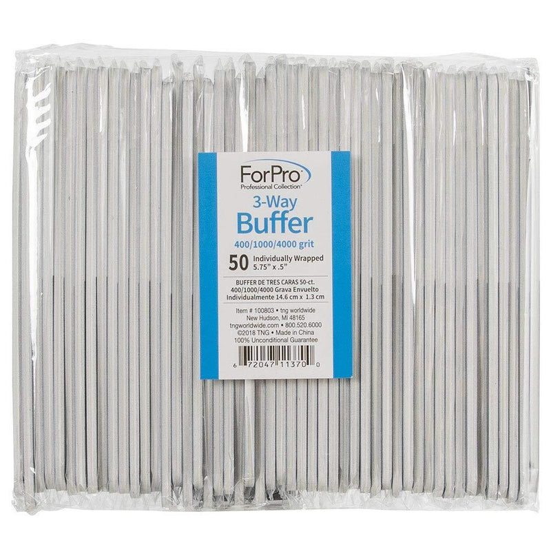 ForPro 3-Way Buffer, Black 400/White 1000/Grey 4000 Grit, Three-Sided Manicure & Pedicure Nail Buffer, 5.75” L x .5” W, 50 Count - BeesActive Australia