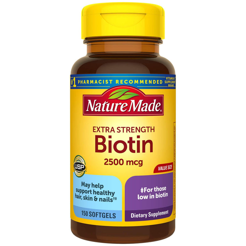 Nature Made Biotin 2500 mcg Softgels, 150 Count Value Size for Supporting Healthy Hair, Skin and Nails 150 Count (Pack of 1) - BeesActive Australia