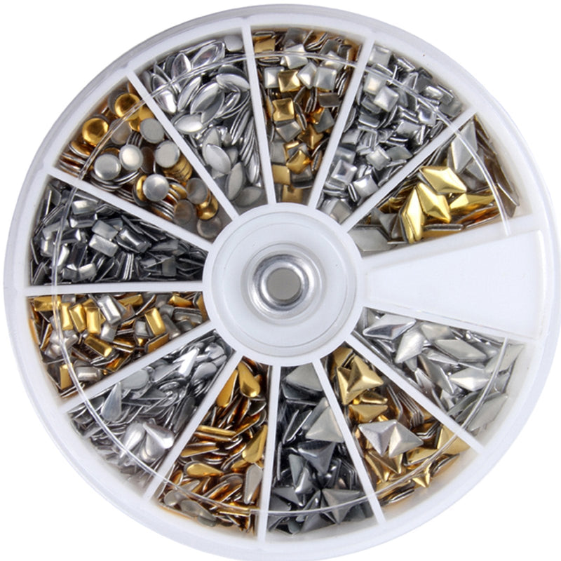 enForten 600pcs 3D Design Nail Art Different Metallic Studs Gold & Silver Stud Wheel Manicure Style 1 - BeesActive Australia