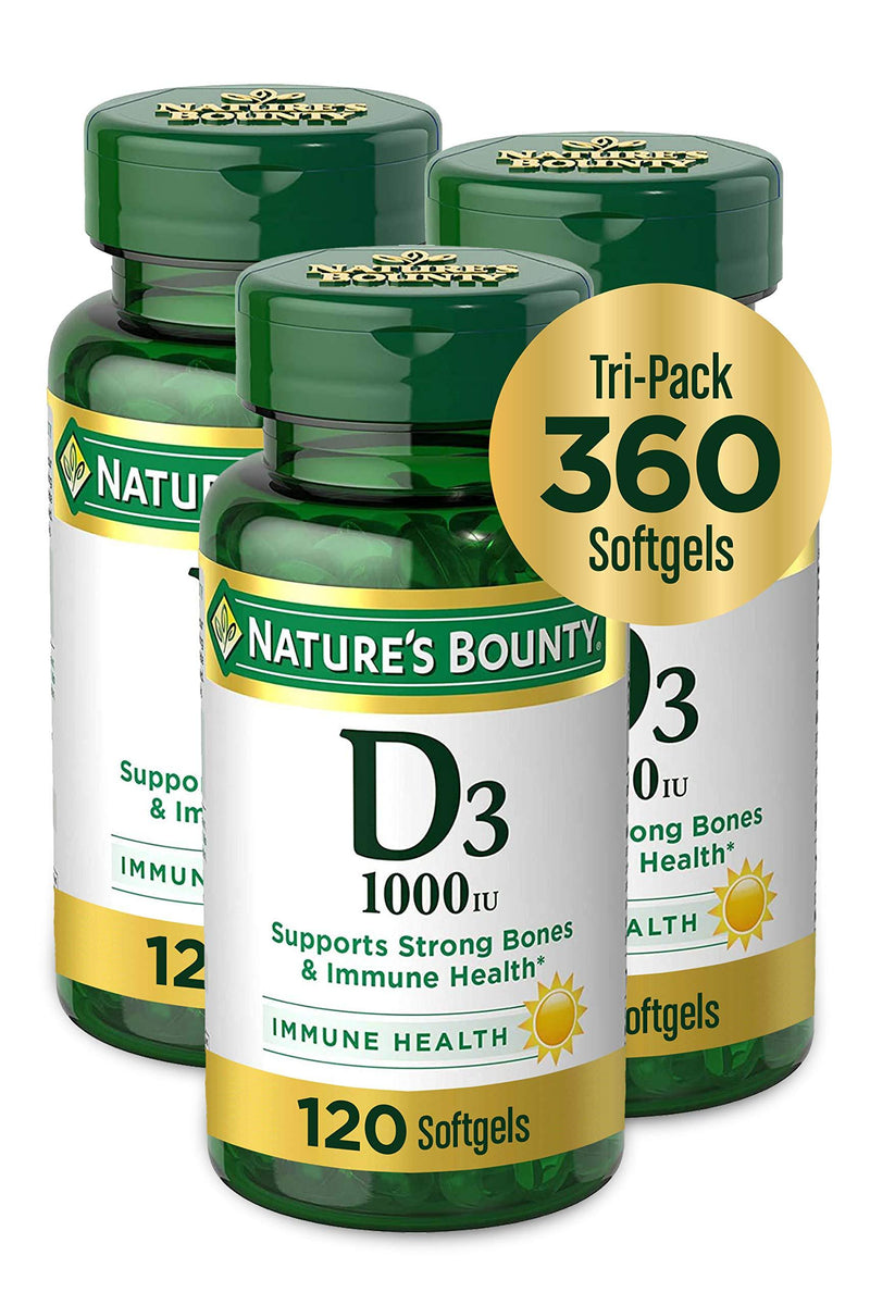 Vitamin D3 by Nature's Bounty, Vitamin Supplement, Supports Immune System and Bone Health, 1000IU, 120 Softgels (Pack of 3) 120 Count (Pack of 3) - BeesActive Australia