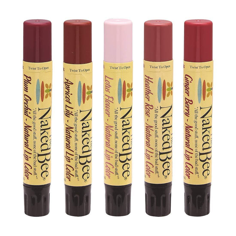 The Naked Bee Natural Lip Color -Lotus Flower, Heather Rose, Ginger Berry, Apricot Lily and Plum Orchid - BeesActive Australia