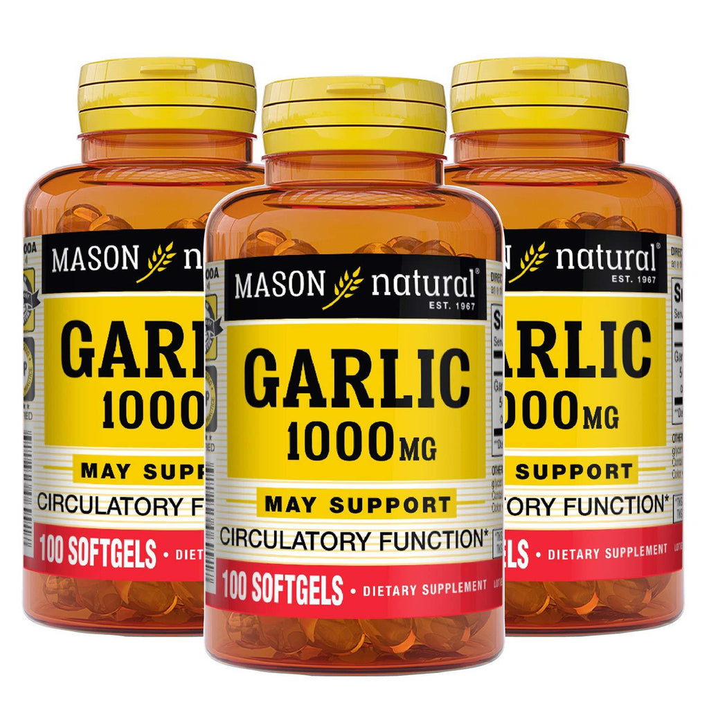 Mason Natural, Garlic Oil, 1000 Softgels, 100 Count Bottle (Pack of 3), Herbal Dietary Supplement Supports Healthy Cholesterol, Blood Pressure, Heart and Immune Functions - BeesActive Australia