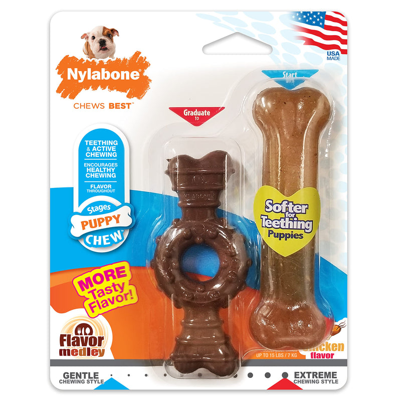 Nylabone Puppy Chew Ring Bone Chicken Medium/Wolf Flavor Medley & Chicken Flavor X-Small/Petite (1 Count) - BeesActive Australia