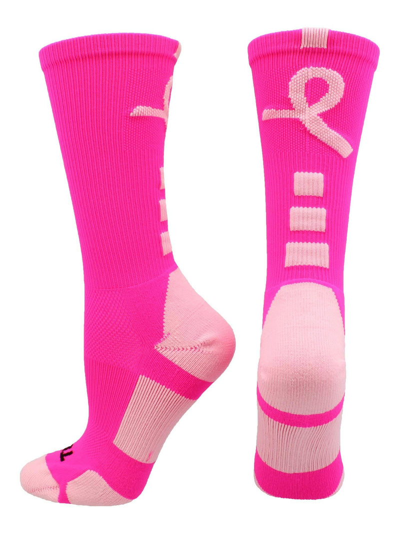 TCK Sports Breast Cancer Awareness Pink Ribbon Baseline Crew Socks Large Neon Pink/Pale Pink - BeesActive Australia