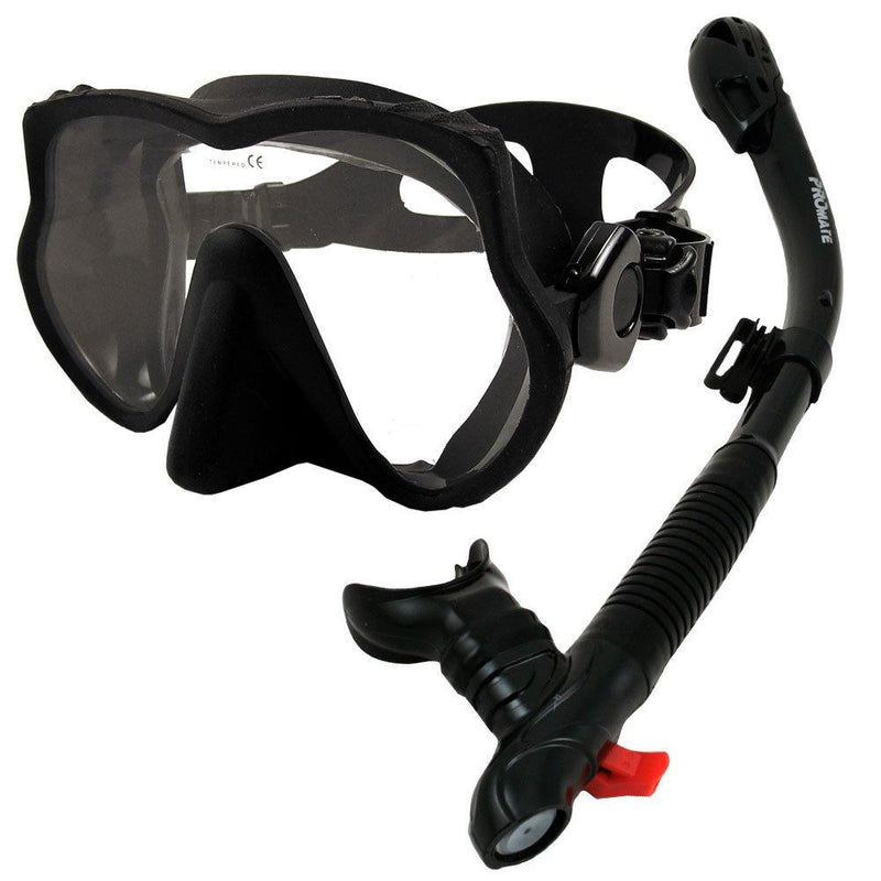 [AUSTRALIA] - Promate 500890, AllBalck, Scuba Dive Dry Snorkel Mask Snorkeling Set all black 