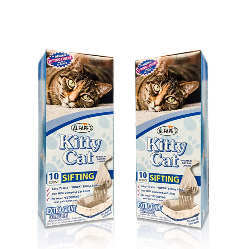 Alfapet Kitty Cat Pan Disposable, Sifting Liners- 20 Count + 1 Transfer Liner-for Large, X-Large, Giant, Extra-Giant Size Litter Boxes-Included Rubber Band for Firm, Easy Fit - Pack of 2 Original version - BeesActive Australia
