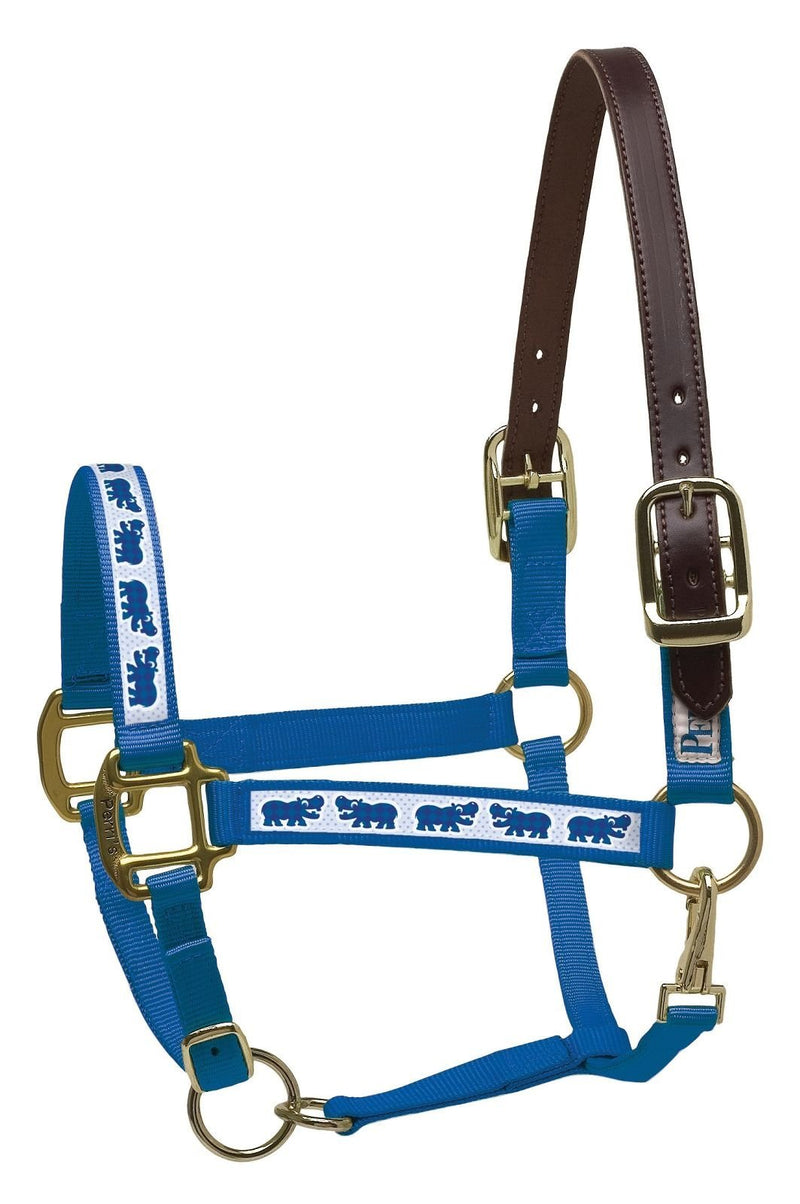 [AUSTRALIA] - Perri's Leather Mini B Royal Blue with Hippos Nylon Ribbon Safety Halter 