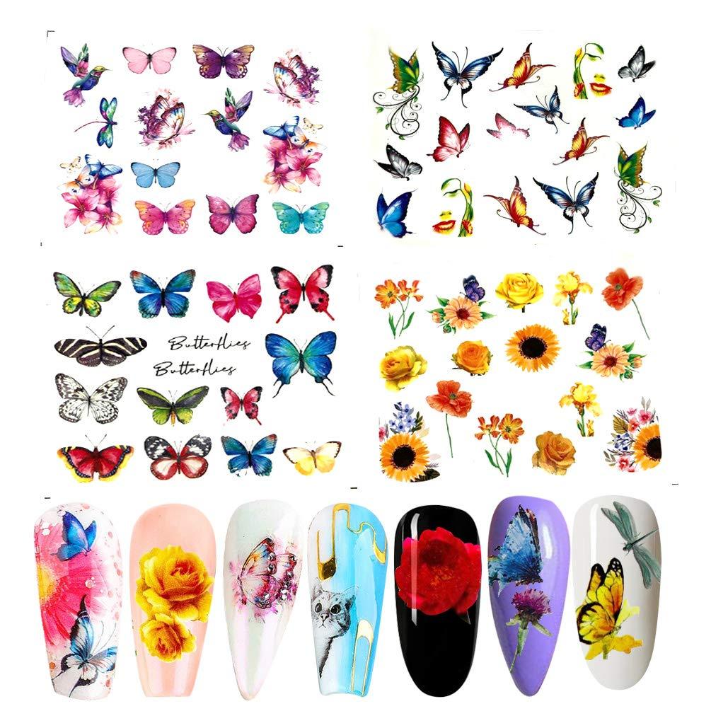 Butterfly Nail Art Stickers Colorful Butterflies for Nails Art Design Water Transfer Decals Butterfly Nail Art Foil Sticker Set Manicure Tips Butterfly Nail Decorations - BeesActive Australia