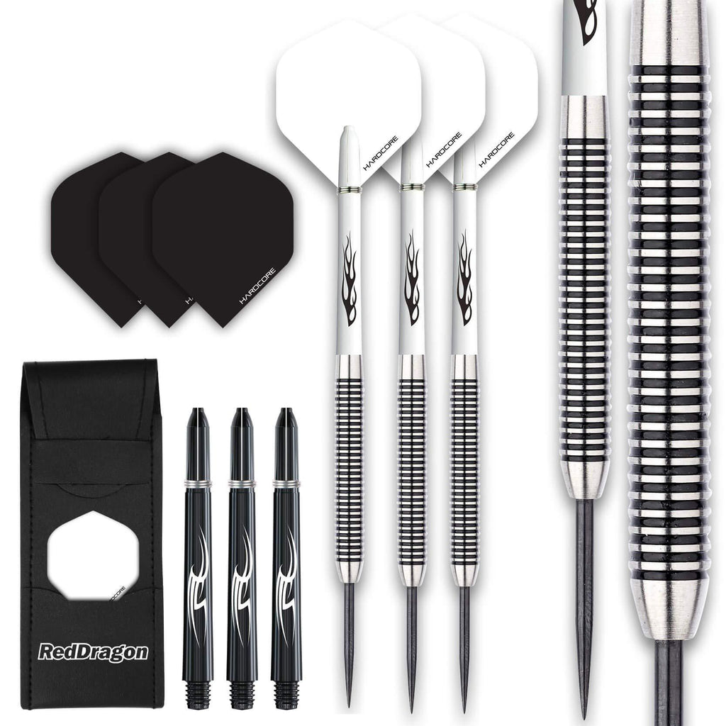 [AUSTRALIA] - RED Dragon Pegasus Tungsten Steel Darts Set - 22g, 24g, 26g, 28g - White Red Dragon Stems and White Flights 22.0 Grams 