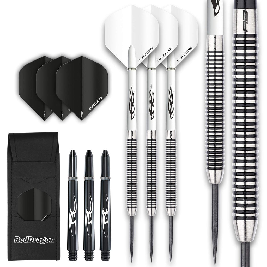 [AUSTRALIA] - RED DRAGON Pegasus Tungsten Steel Darts Set - 26 Gram - White Shafts, White Extra Thick Flights and Case 