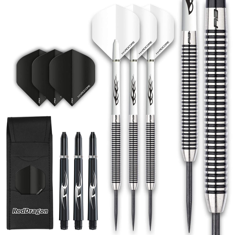 [AUSTRALIA] - RED DRAGON Pegasus Tungsten Steel Darts Set - 30 Gram - White Shafts, White Extra Thick Flights and Case 