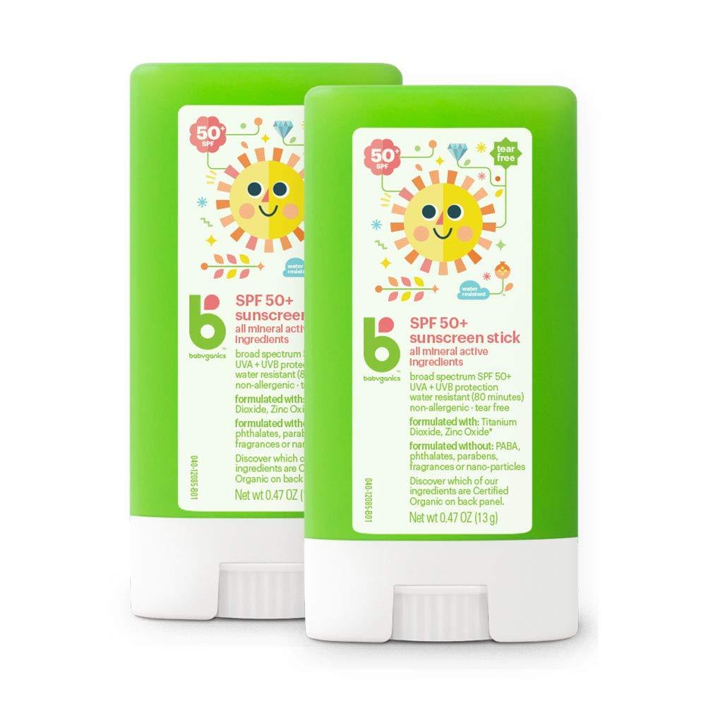 Babyganics SPF 50 Travel Size Baby Sunscreen Stick UVA UVB Protection | Water Resistant |Non Allergenic, 2 Pack 0.47 Ounce (Pack of 2) - BeesActive Australia