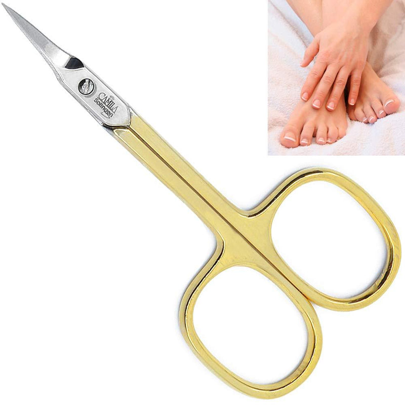 Camila Solingen CS04 Professional Nail Cuticle Scissors, Hypoallergenic Gold Plated Sharp Curved Manicure Pedicure Grooming for Finger and Toe Nail Care. Made of Stainless Steel in Solingen, Germany Cuticle Scissor - Tower Point - BeesActive Australia