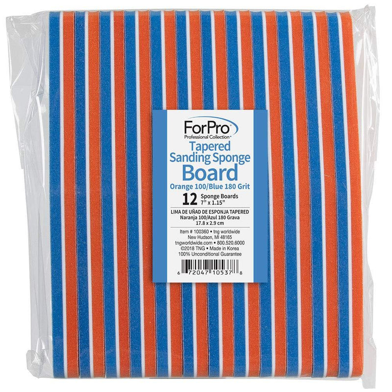 ForPro Sanding Sponge Board, Orange 100/Blue 180 Grit, Double-Sided Manicure & Pedicure Nail Buffer, 7” L X 1.15” W, 12Count - BeesActive Australia