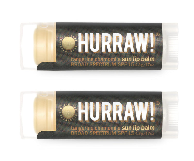 Hurraw! Sun Lip Balm (Zinc Oxide Protection, Broad Spectrum SPF 15, Tangerine, Chamomile), 2 Pack: Organic, Certified Vegan, Gluten Free. Non-GMO, All-Natural. Bee, Shea, Soy & Palm Free. Made in USA - BeesActive Australia