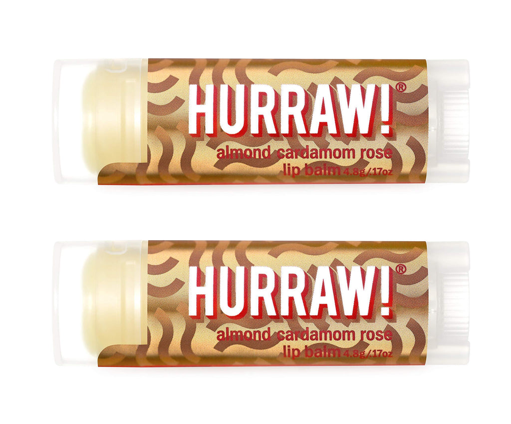 Hurraw! Vata (Almond, Cardamom, Rose) Lip Balm, 2 Pack: Organic, Certified Vegan, Cruelty and Gluten Free. Non-GMO, 100% Natural Ingredients. Bee, Shea, Soy and Palm Free. Made in USA - BeesActive Australia