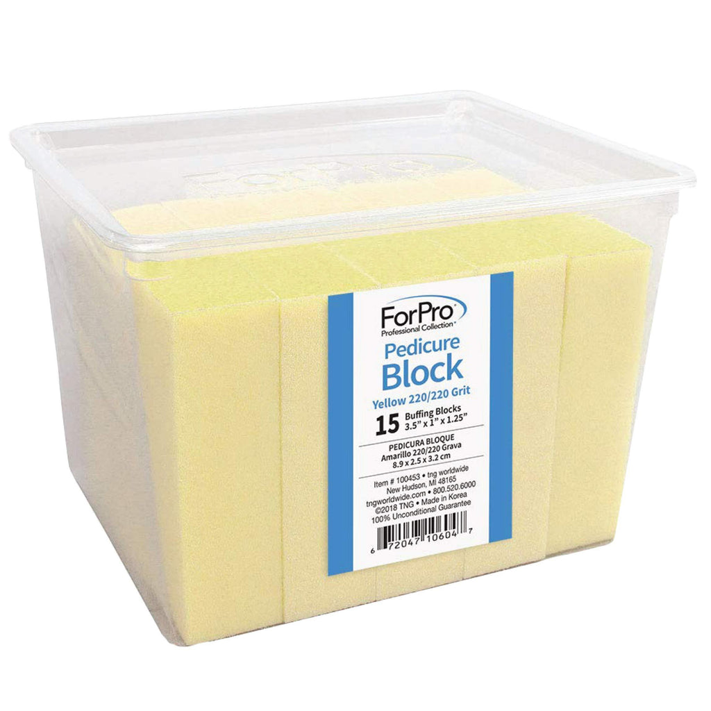 ForPro Yellow Pedicure Block, 220/220 Grit, Three-Sided Pedicure Nail Buffer, 3.5” L x 1” W x 1.25” H, 15-Count - BeesActive Australia