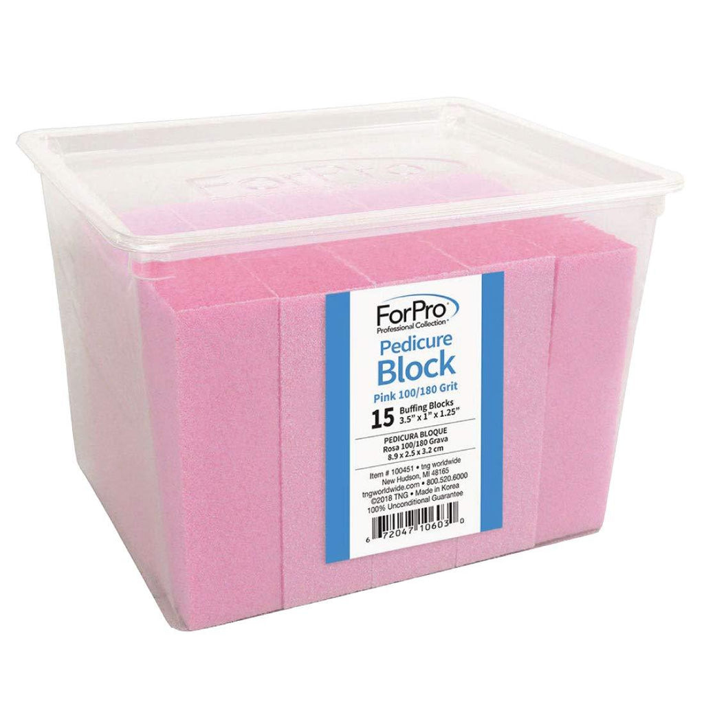 ForPro Pink Three-Sided Pedicure Block - 100/180 Grit - Three-Sided Pedicure Nail Buffer - 3.5” L x 1” W x 1.25” H – 15-Count - BeesActive Australia