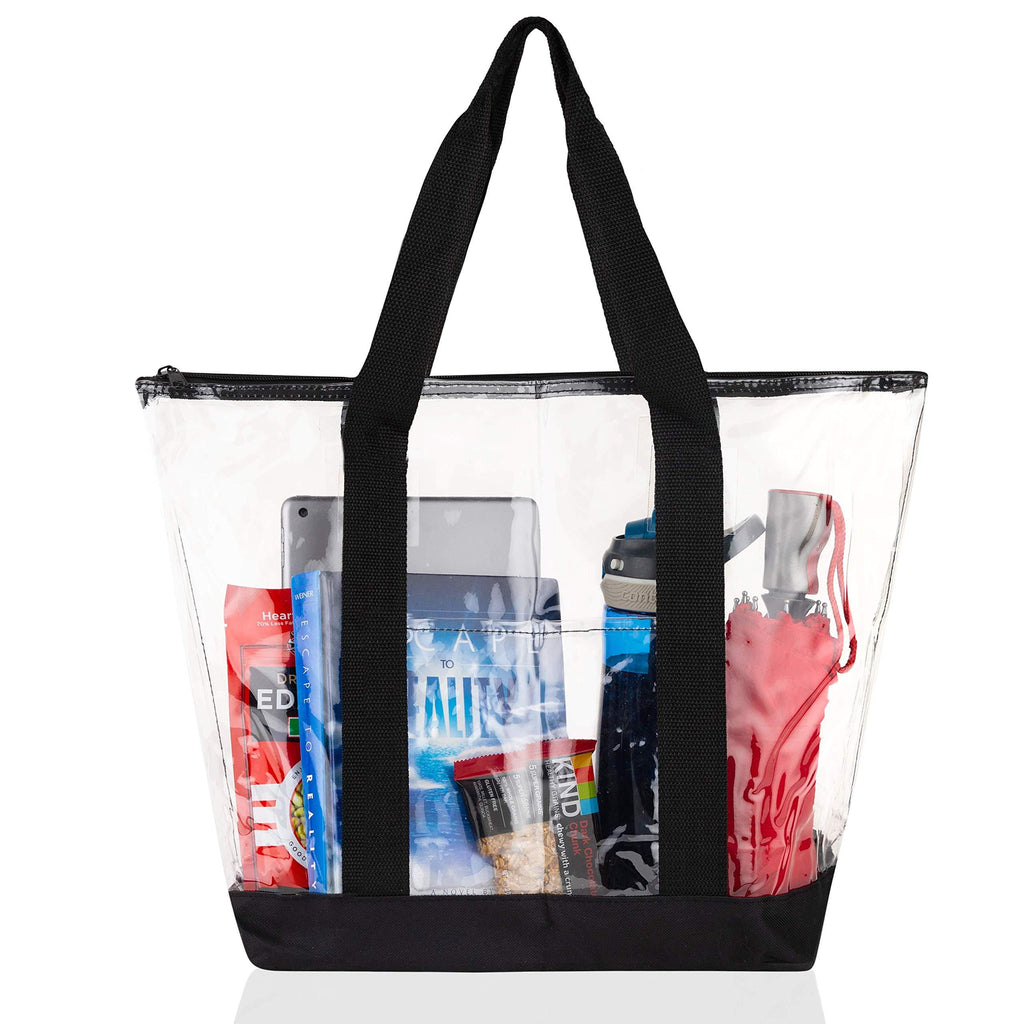 Bags for Less Large Clear Vinyl Tote Bags Shoulder Handbag (Black) Black Beach & Work - BeesActive Australia