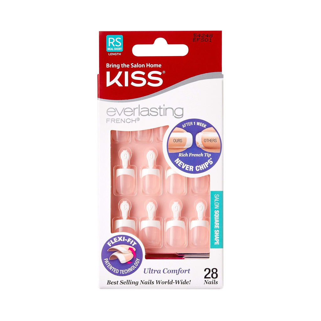 Kiss Everlasting French Glue-On Nails Kit, White, Real Short Length, Square Shape (1 PACK) 1 PACK - BeesActive Australia