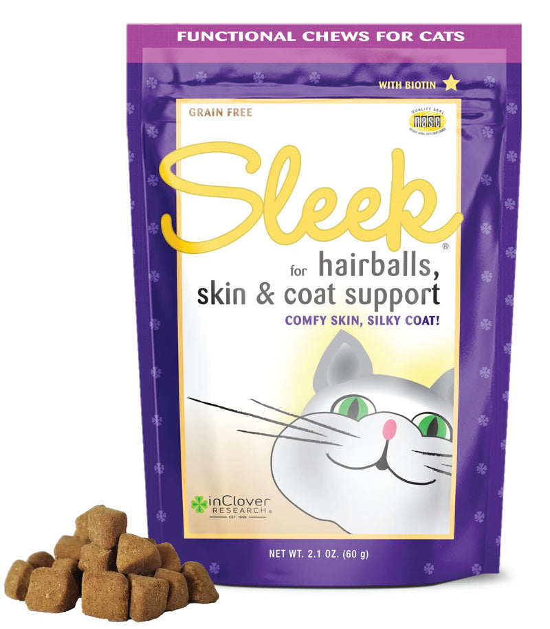 In Clover Sleek, Cat Hairball Control Daily Supplement, Cat Chew Treat, Prebiotic for Cats Helps Manage Shedding, Control Hairballs, Strengthen Coat, DHA Omega 3 Fatty Acid Supplement for Cats 2.1 oz - BeesActive Australia