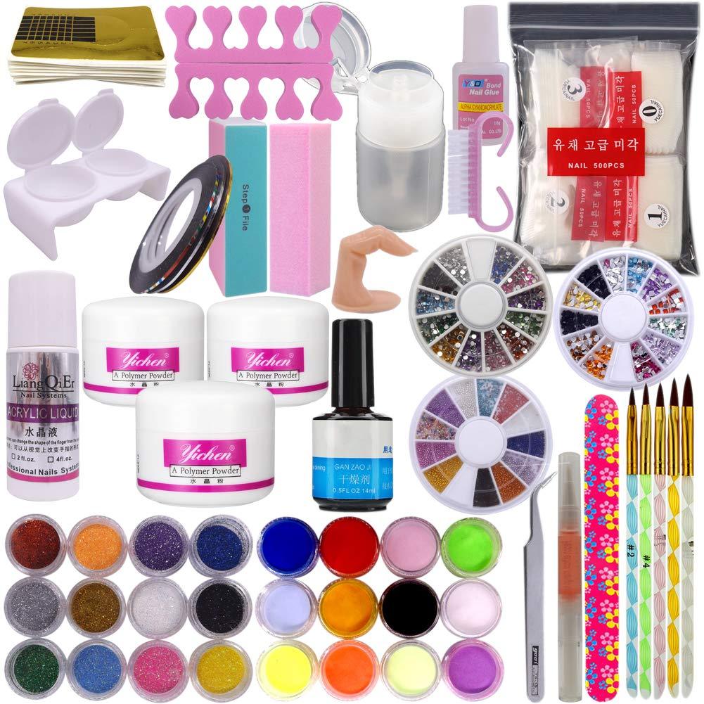 Full Nail Art Set Acrylic Glitter Powder Primer Tips Brush Glue Dust Kits #13 - BeesActive Australia