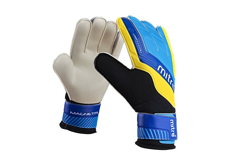 Mitre Magnetitie Soccer Goalie Gloves 8 Black/Cyan/Yellow - BeesActive Australia
