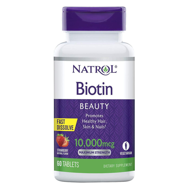 Natrol Biotin Beauty Tablets, Promotes Healthy Hair, Skin and Nails, Helps Support Energy Metabolism, Helps Convert Food Into Energy, 10,000mcg, 60Count, Strawberry 60 Count (Pack of 1) - BeesActive Australia