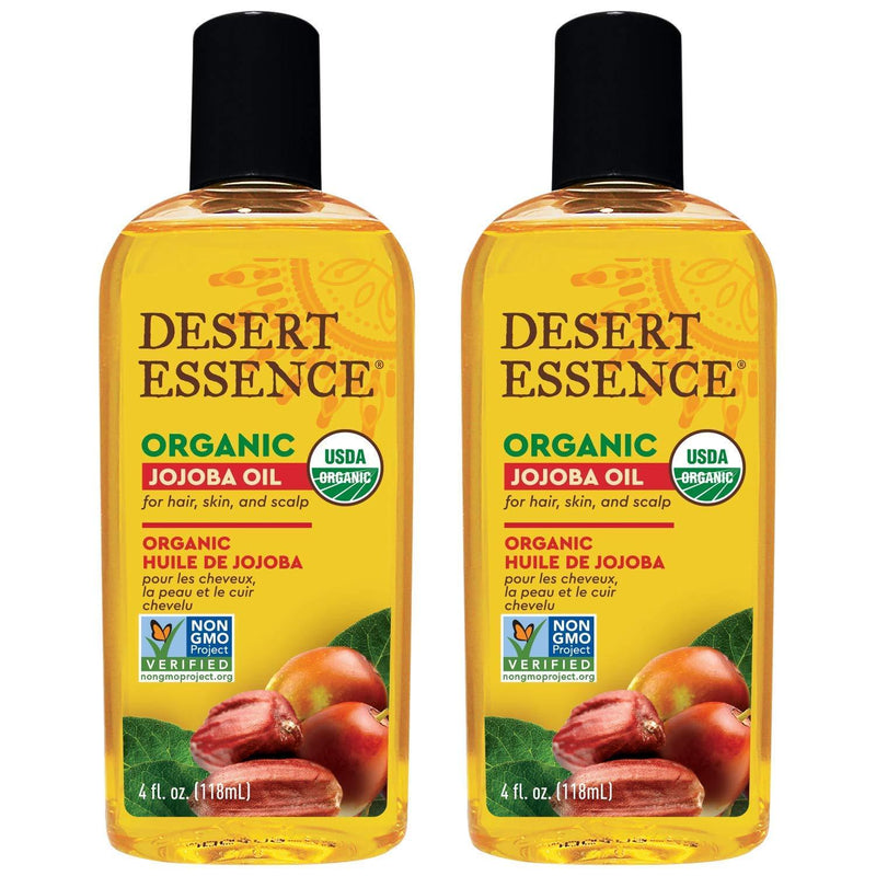 Desert Essence Organic Jojoba Oil - 4 Fl Oz - Pack of 2 - Moisturizer for Face, Skin, Hair - Cleanses Clogged Pores - May Prevent Scalp Flakiness - Fights Skin Infections - USDA - Sensitive Skin - BeesActive Australia