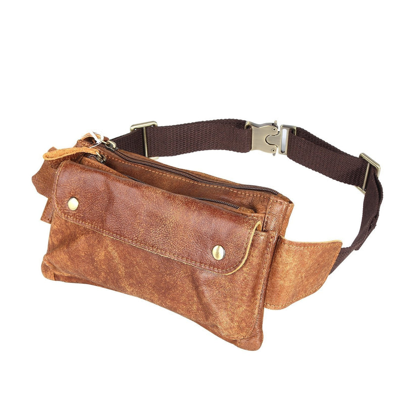 [AUSTRALIA] - Loyofun Unisex Brown Genuine Leather Waist Bag Messenger Fanny Pack Bum Bag for Men Women Travel Sports Running Hiking 
