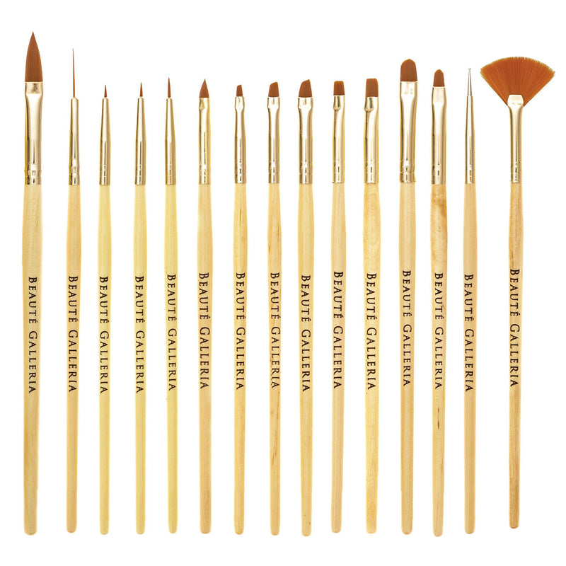 Beaute Galleria 15 Pieces Nail Art Brush Set for Detailing, Striping, Blending, One-Stroke Nail Art with Gel Brushes, Painting Brushes, 3D Brush, Dotting Tool, Fan Brush and Liner - BeesActive Australia